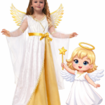 👼 Angyalka farsangi jelmez – aranyszárnyas, mesés ruha kislányoknak