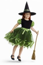 🧙‍♀️ Zöld–fekete Boszorkány Jelmez Kislányoknak