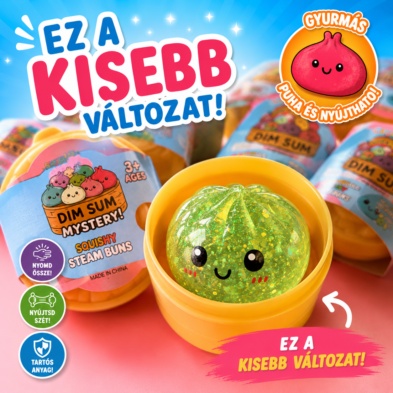 9C06AE72-DB67-4C68-B4AE-E32FD5A1BF36 Glitteres gyurmás dumpling squishy - Image 1